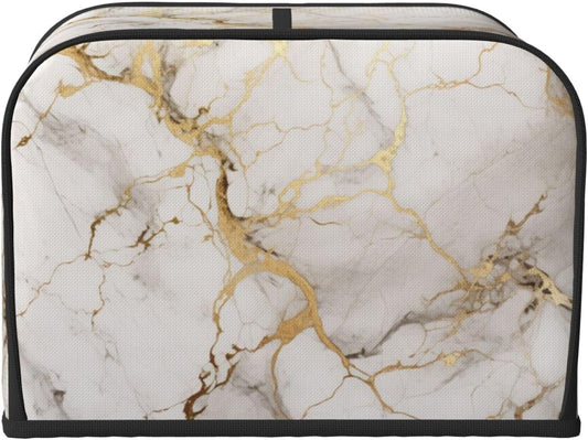 Toaster Cover 4 Slice Marble Gray Gold White Kitchen Small Appliance Covers with Pockets Dust and Fingerprint Protection