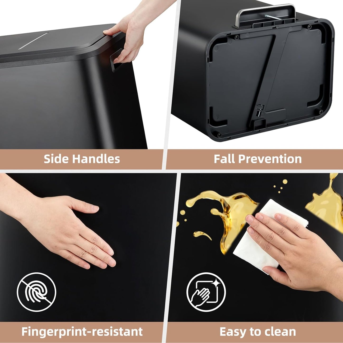 Garvee Dual Trash Can for Recycling and Trash, Stainless Steel Kitchen Trash Can with Lid and Foot Pedal, Double Compartment Garbage Can, with Recycling Bin (Black, 8 Gallon(2x4Gal))