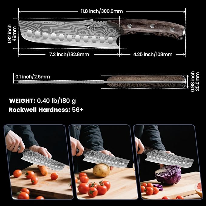 Nakiri Chef Knife, 7.2 Inch Japanese Style Vegetable kitchen Knife, Razor Sharp for Precision Cutting, Damascus Pattern, Ergonomic Full Tang Wooden Handle, Birthday Wedding Cooking Gifts