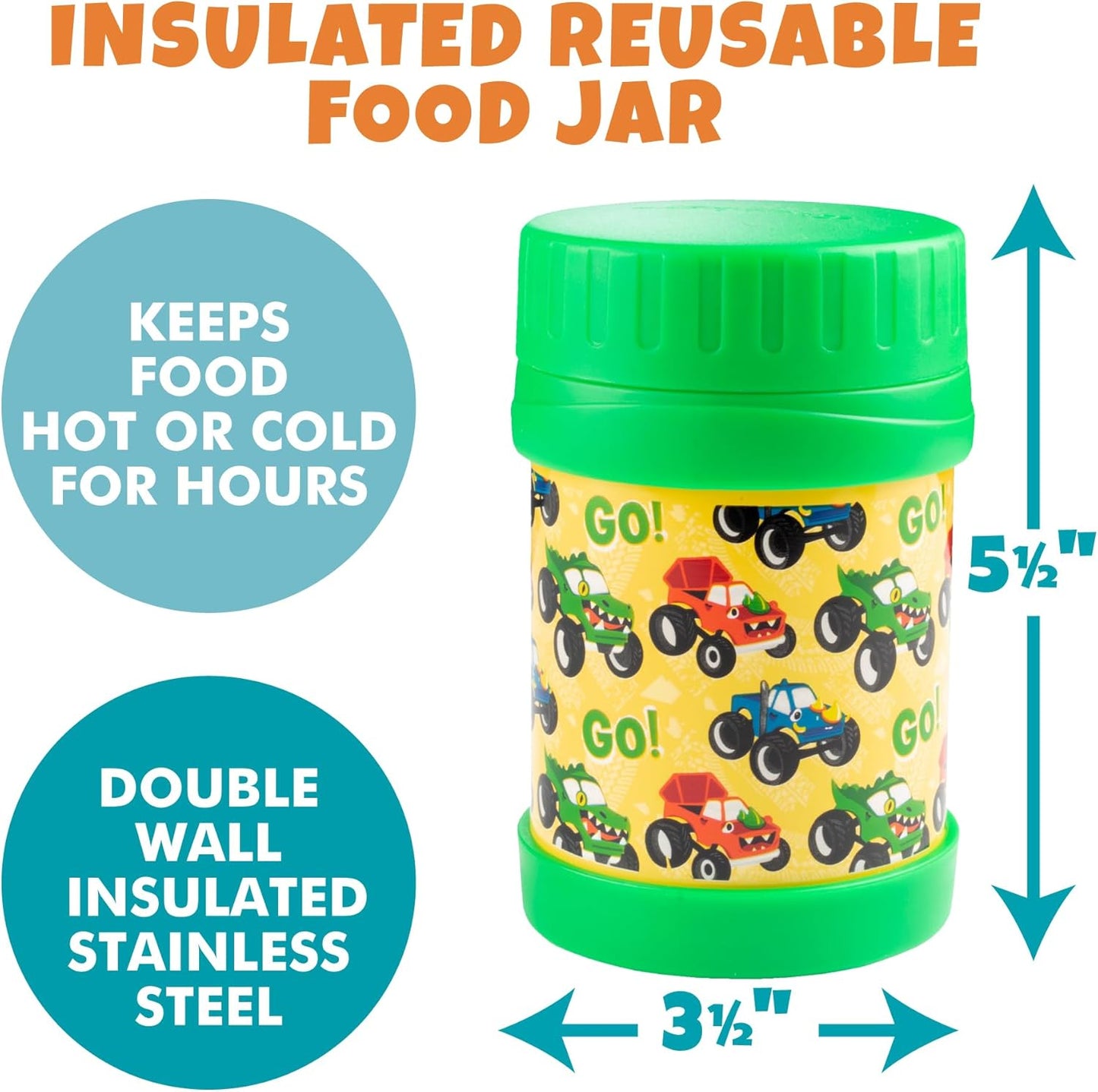 Bentology Insulated 13oz Food Jar for Kids- Hot or Cold Food, Soups, Liquids, Noodles - Wide Mouth Stainless Steel Container & BPA Free, Large Leak Proof thermos for Back to School Lunch Boxes, Bags