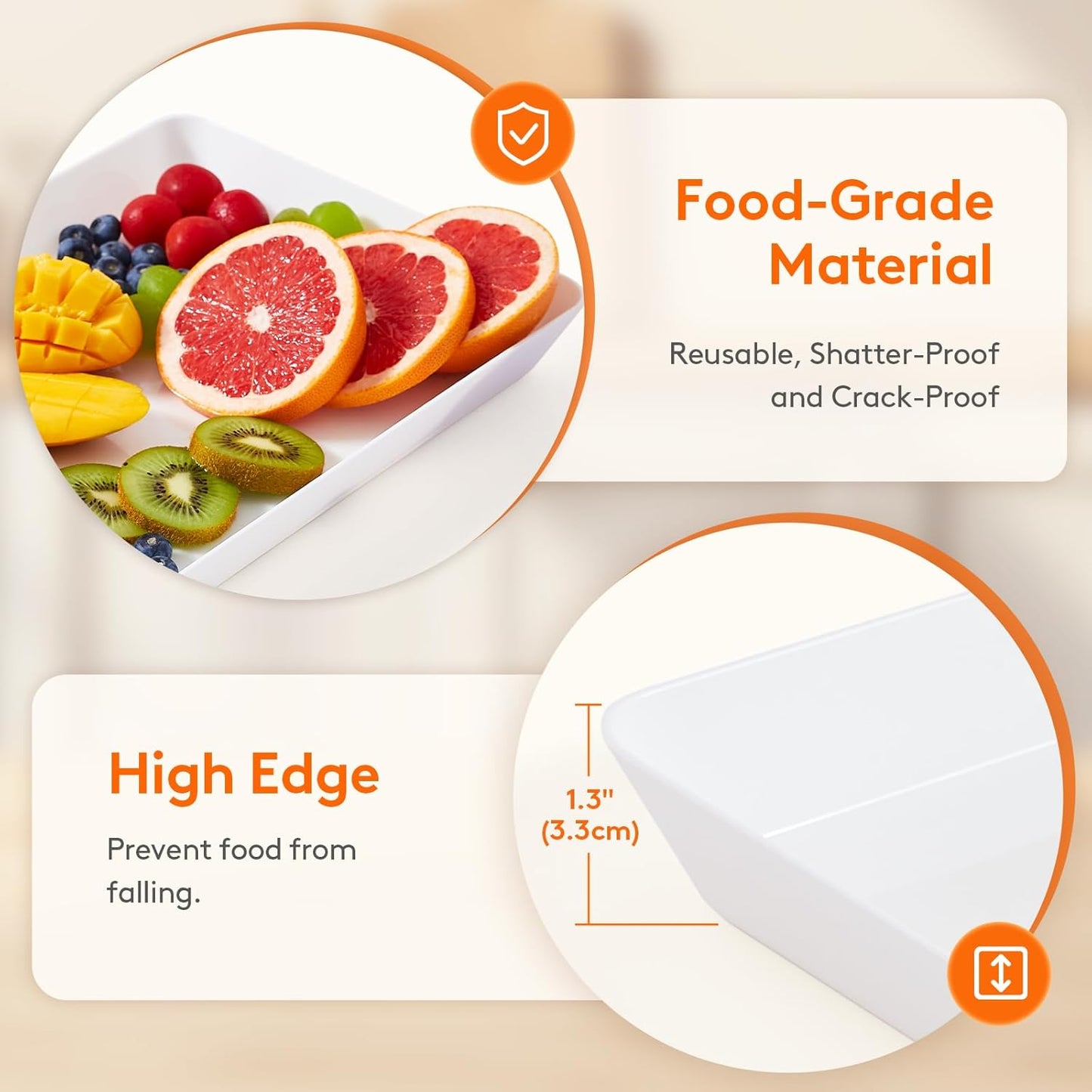 Lifewit Reusable Plastic Serving Tray, 15" x 10" White Platters for Party, Large Tray Dishes for Serving Food, Buffet, Snacks, Fruit, Rectangle, Thanksgiving Christmas Essentials, 3 Sets, BPA Free