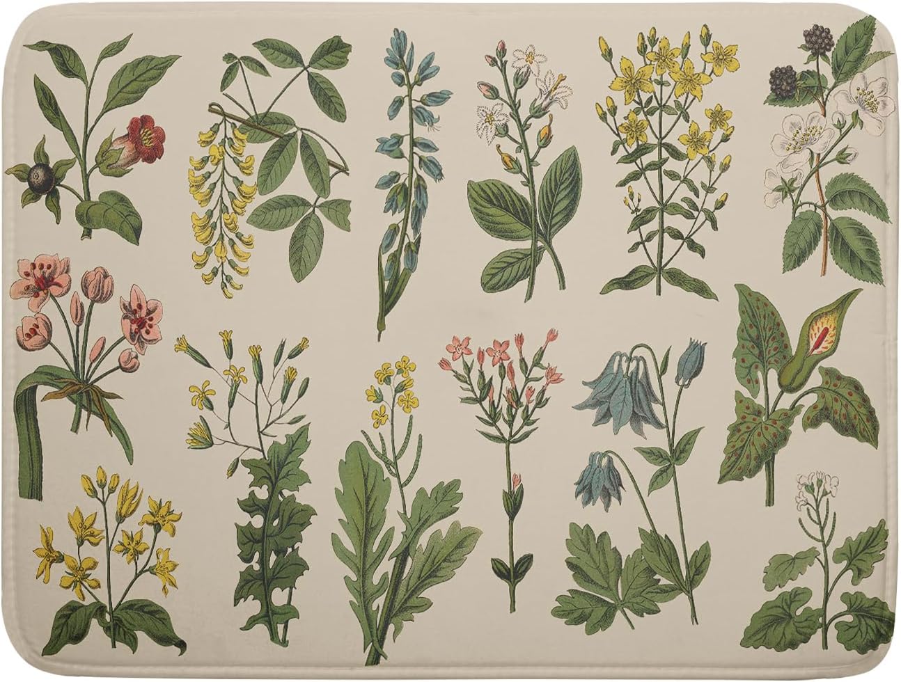 Flower Herbs Dish Drying Mat for Kitchen Counter Decor 18x24 Inch Absorbent Reversible Wild Plant Dish Mat Microfiber Drying Pad Sage Leaves Dish Drainer Rack Mats for Coffee Bar…