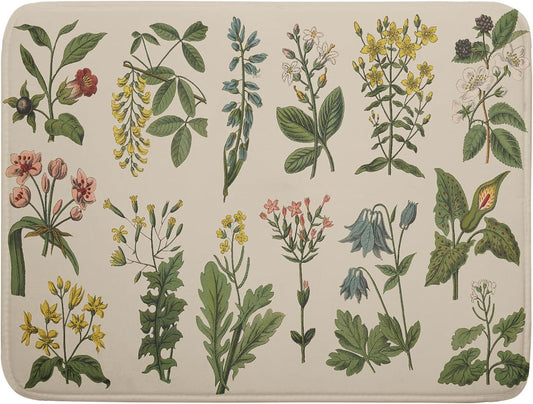 Flower Herbs Dish Drying Mat for Kitchen Counter Decor 18x24 Inch Absorbent Reversible Wild Plant Dish Mat Microfiber Drying Pad Sage Leaves Dish Drainer Rack Mats for Coffee Bar…