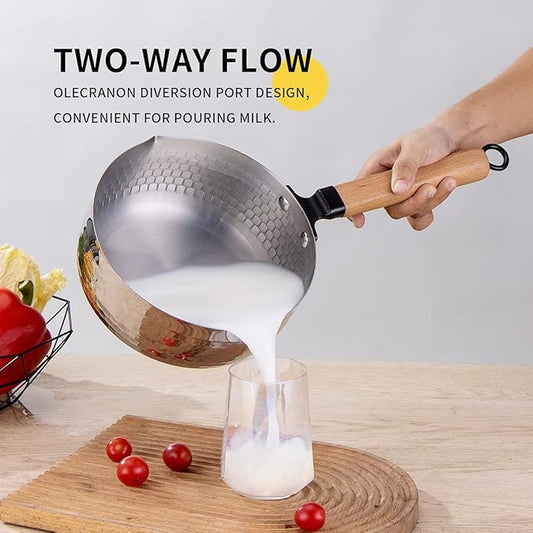 Yukihira Saucepan,Yukihira Pot, 3 Quart Stainless Steel Saucepan Pan Japanese Milk Pot with Wood Handle