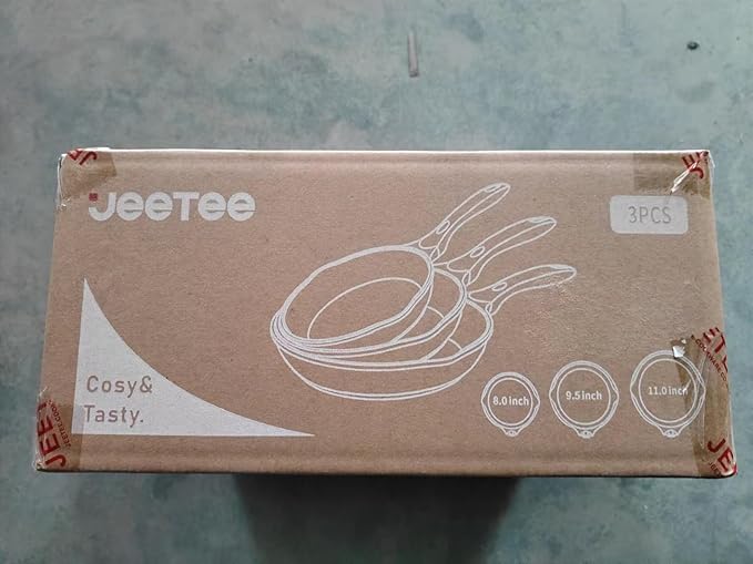 JEETEE Nonstick Frying Pans Set, Nonstick Omelette Skillet Set 3 Pcs, 8" 9.5" 11" Granite Non-Stick Frying pan with Bakelite Handle, Compatible with All Stovetops (Gas, Electric & Induction), Grey