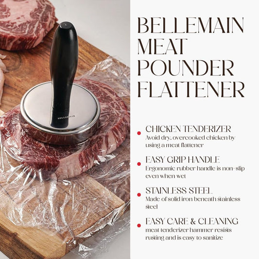Bellemain Meat Pounder Flattener, Easy-Grip Meat Tenderizer, Stainless Steel Meat Mallet for Cooking, Meat Hammer, Chicken Tenderizer, Meat Smasher Utensil, Kitchen Mallet, Meat Masher Tool