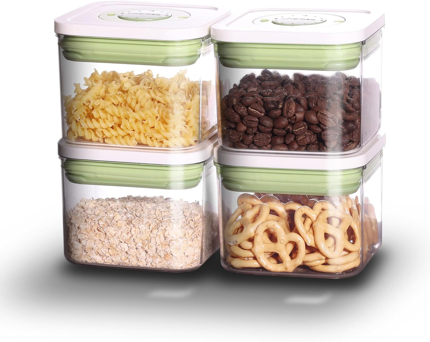 linoroso Pop Airtight Food Storage Containers with Time Recording Lids, BPA-Free Stackable Plastic Storage Containers Set of 4, Dry Cereal Container Set for Pantry Countertop Fridge Organization