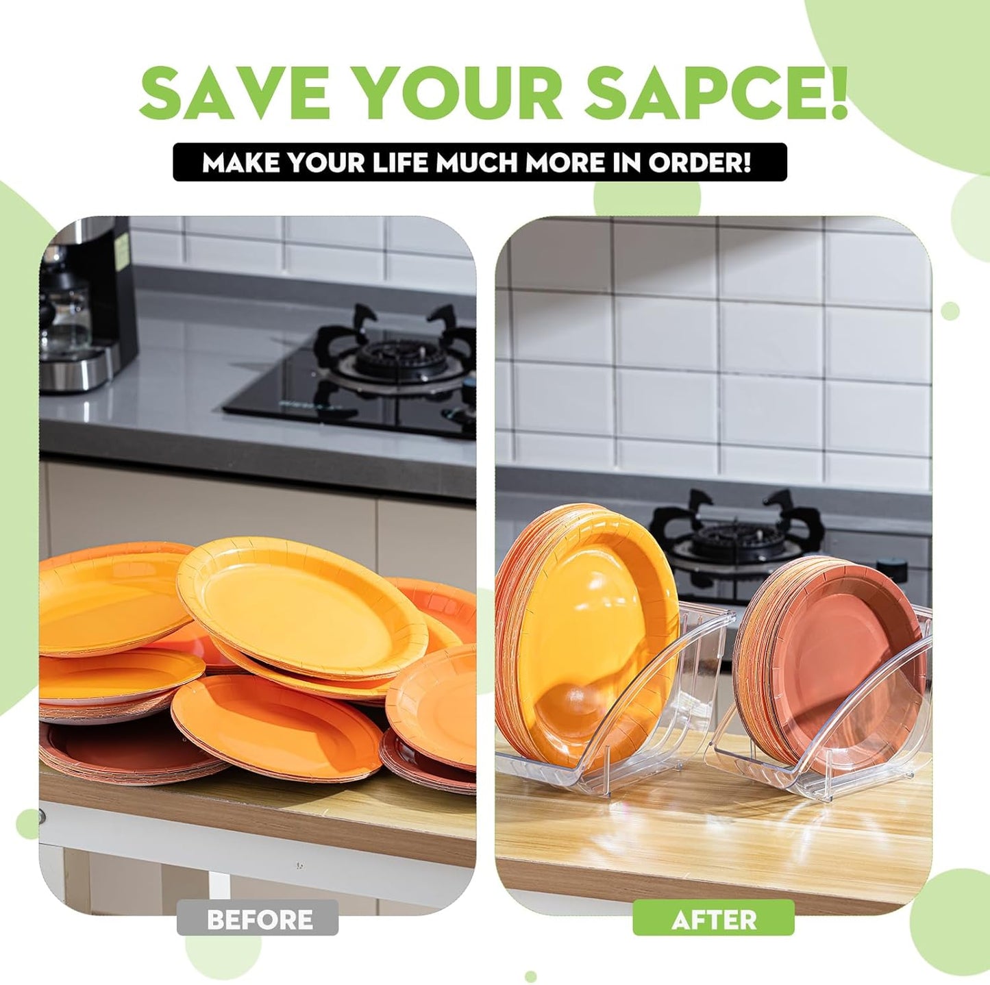 4 Pcs 10 Inch Paper Plate Holder Plastic Dinner Dish Drainer Paper Plate Dispenser Organizer for Kitchen Cabinets Storage Rack Dish Cradle for Countertop