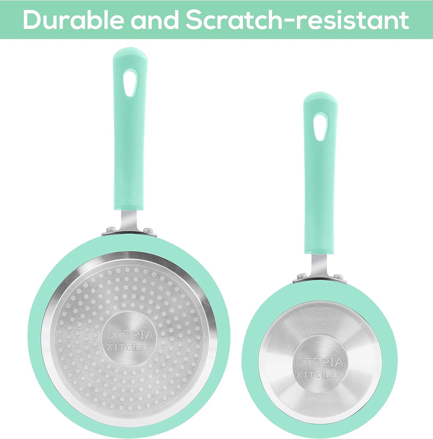 Utopia Kitchen Nonstick Stock Pot Saucepan Set with Lids, 1 Quart and 2 Quarts Multipurpose Stock Pots Set for Home, Kitchen or Restaurant, Green & Black