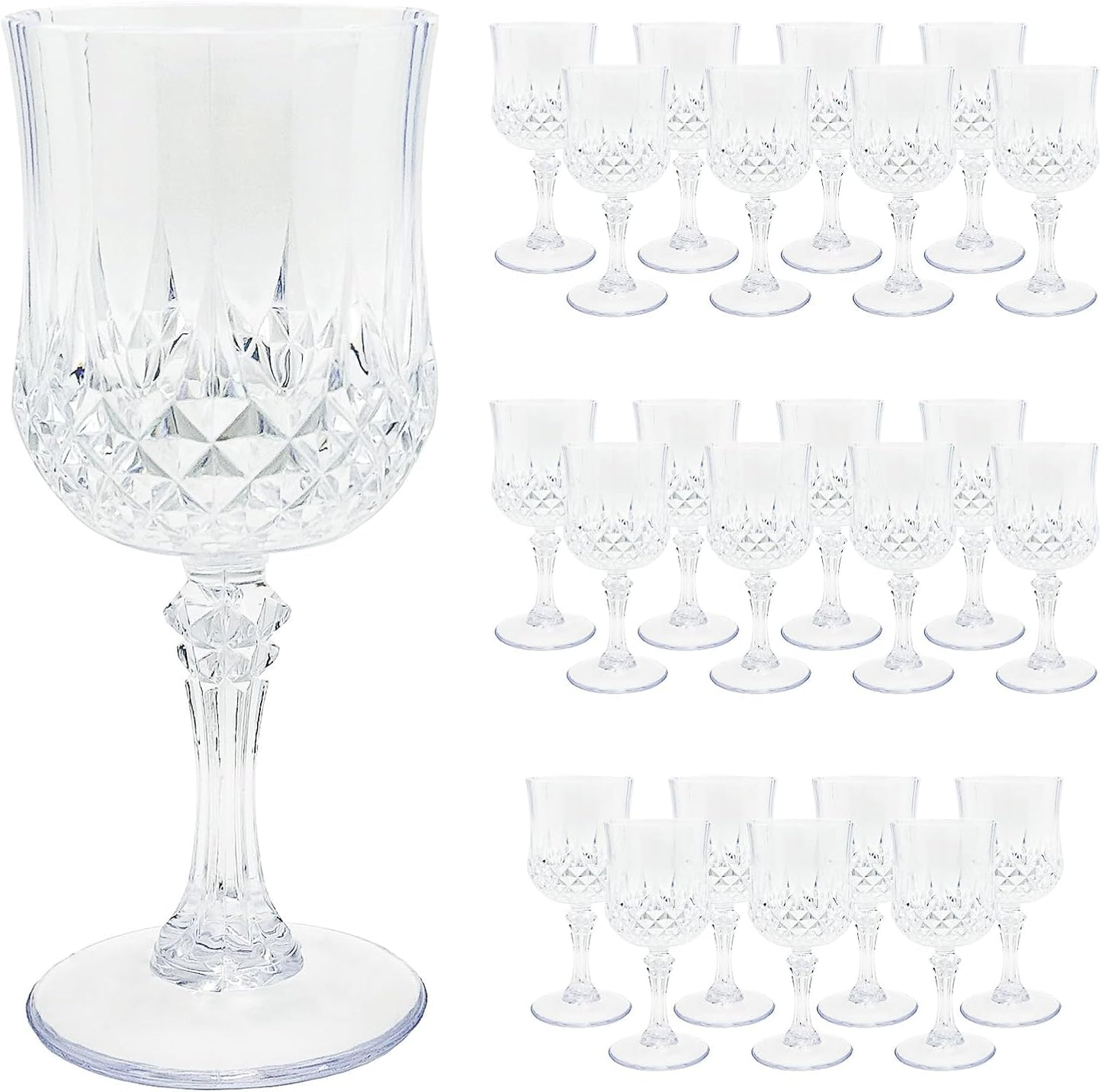 24 PCS Plastic Wine Glasses Clear,Reusable Plastic Wine Glasses,White Goblet Glass,Durable and Sturdy Cups Can Be Ssed for Various Parties Such as Weddings!