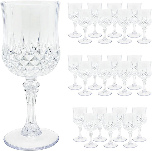 24 PCS Plastic Wine Glasses Clear,Reusable Plastic Wine Glasses,White Goblet Glass,Durable and Sturdy Cups Can Be Ssed for Various Parties Such as Weddings!