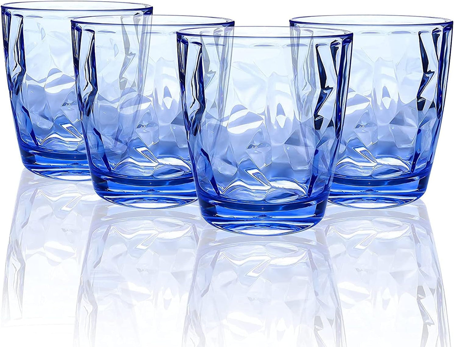 Topsky 10 oz Plastic Water Tumblers | Set of 4 Transparent Unbreakable Drinking Glasses Clear Acrylic Reusable Juice Wine Cups for Home Picnic Party, Dishwasher Safe, Stackable (Blue)