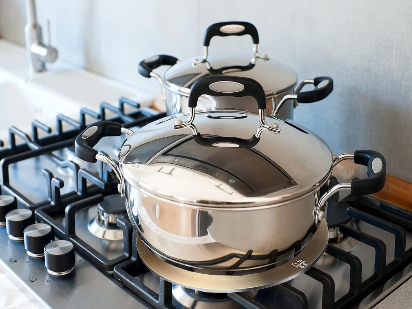 6.3Inch Heat Diffuser Plate, Grouarty Stainless Steel Cooking Induction Adapter Simmer Plate for Electric Gas Glass Cooktop Hob Ring, Induction Cooktop Converter Plate with Handle