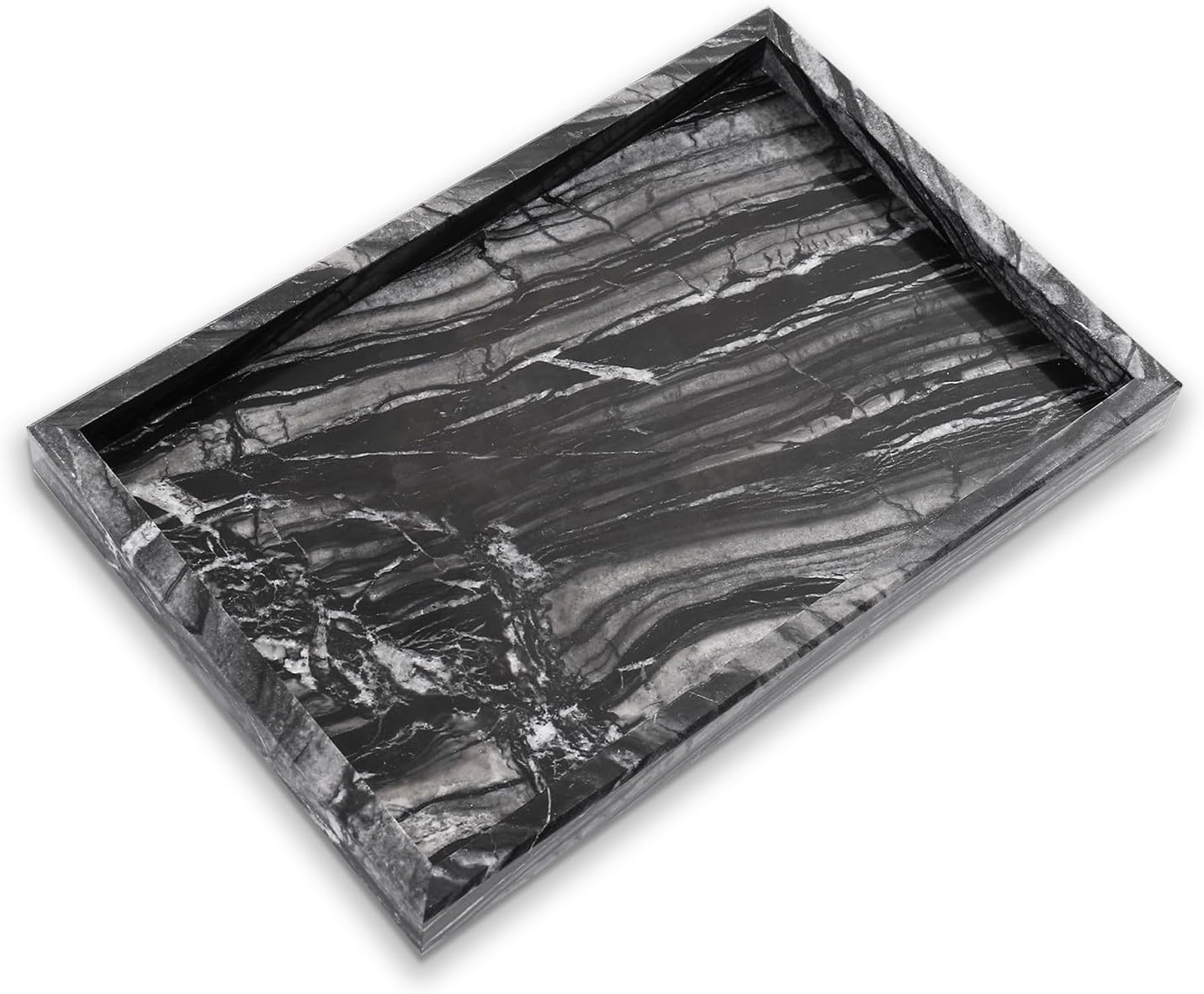 Yew & Tulip Natural Marble Vanity Tray, Nature Dark Woodgrain Marble Serving Tray for Bathroom, Kitchen, Vanity, Home Decor, Wedding etc. (12"x 8" x 1.2")