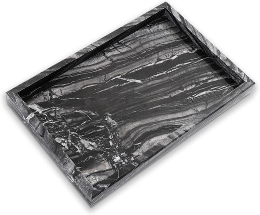 Yew & Tulip Natural Marble Vanity Tray, Nature Dark Woodgrain Marble Serving Tray for Bathroom, Kitchen, Vanity, Home Decor, Wedding etc. (12"x 8" x 1.2")