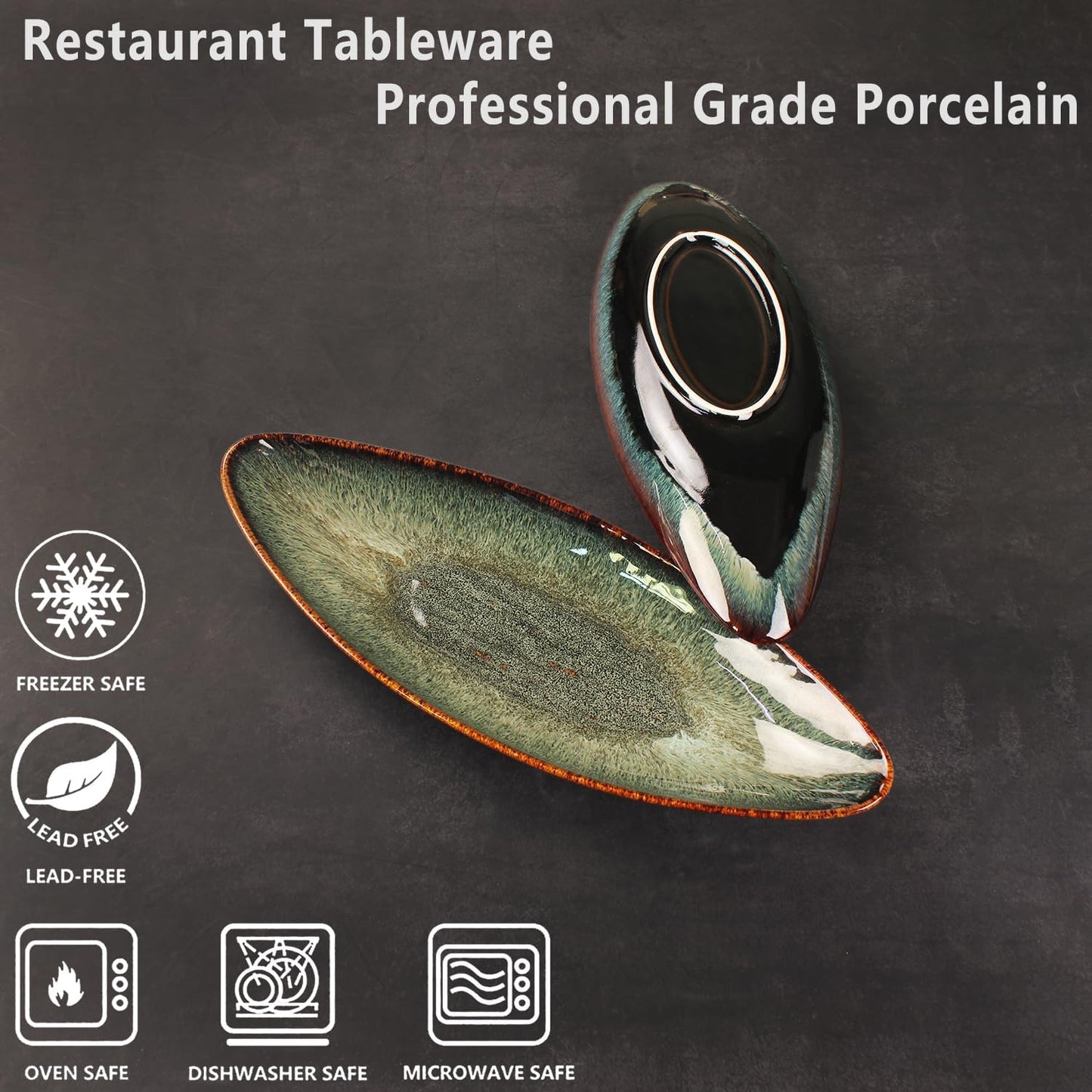 Serving Platter Olives Plate Large Serving Tray, Set of 4, for Entertaining, Porcelain Trays and Platters Sushi Salad Plates Serving Dinnerware Appetizer Serving Tray, Black reaction Glaze