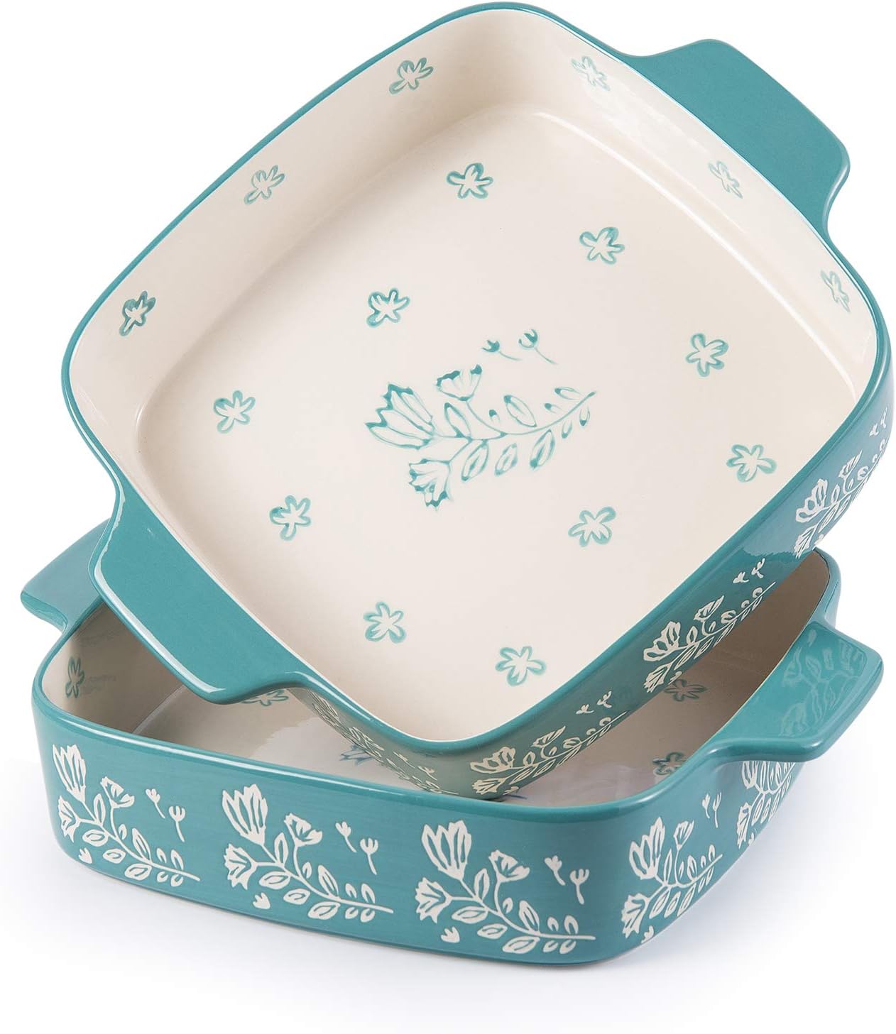 Wisenvoy Baking Dish 9x9 Baking Pan Ceramic Brownie Pan Casserole Dish 2-pcs Lasagna Pan Square Bakeware Sets Dish Pan