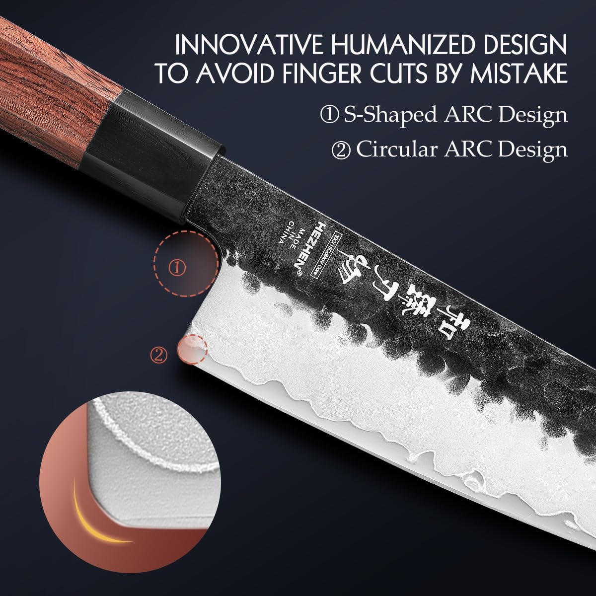 HEZHEN- 8.5 inch Chef Knife,3 Layers High Carbon Composite Forging Steel,Razor Sharp Kitchen Knife, Redwood Octagonal Handle With Wooden Knife Sheath with Premium Gift Box