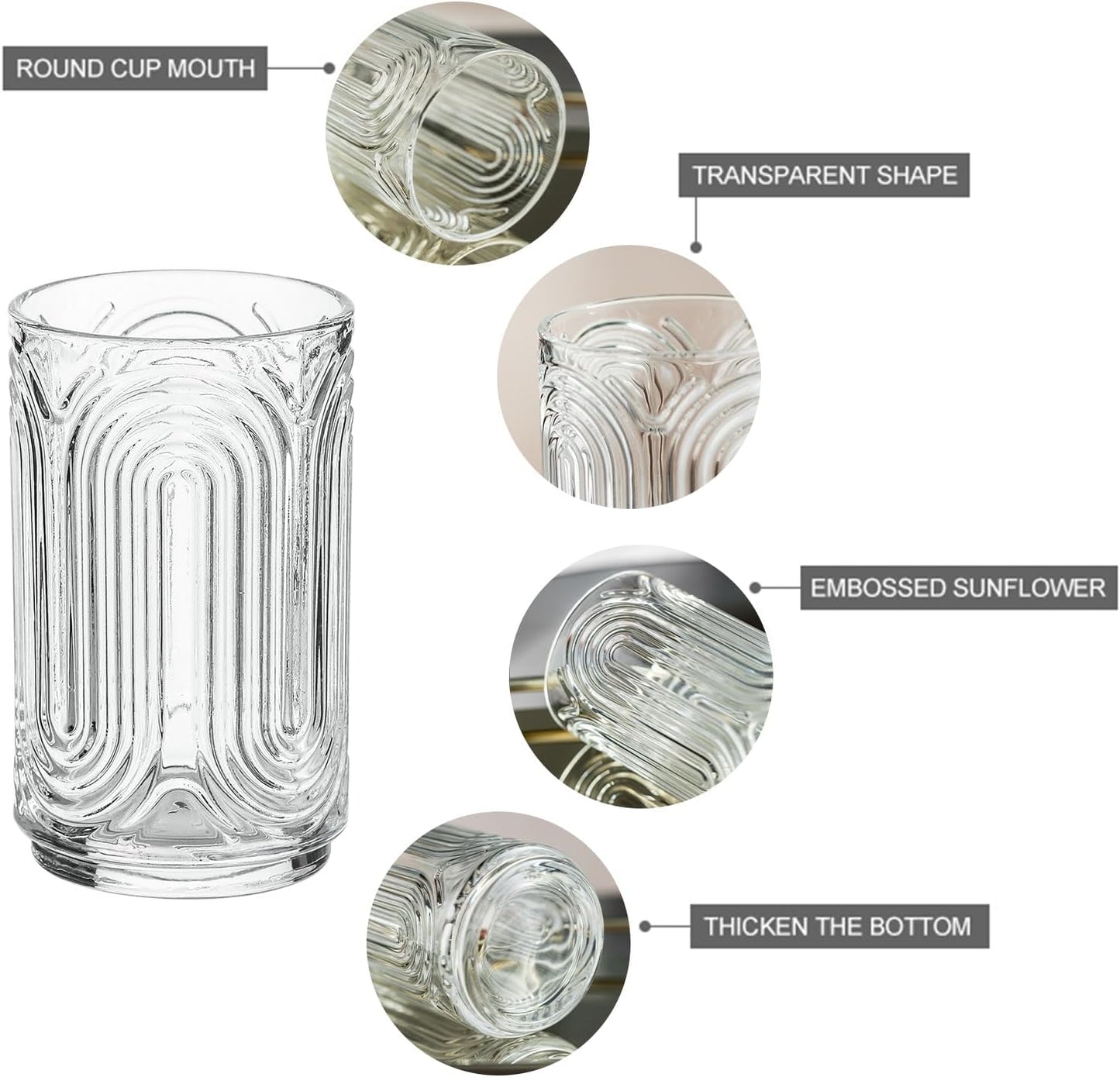 INSETLAN Set of 12 Vintage Glassware - 14 oz Water Drinking Glasses, Art Deco Ripple Glass Cup, Cocktail Glasses, for Bar Beverages, Iced Coffee, Juice, Housewarming Presents, New House Essentials