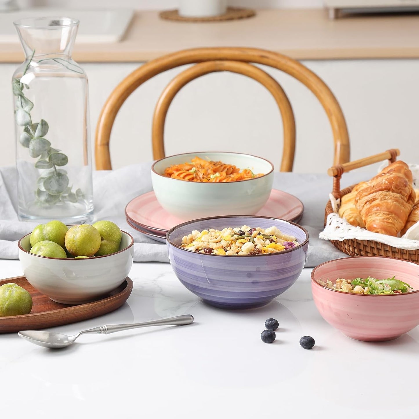 KitchenTour Dessert Bowls Set of 6, 12 OZ Ceramic Cereal Bowls for Kitchen, 4.7 Inch Small Bowls for Snack, Fruit, Ice Cream - Microwave & Dishwasher Safe, Assorted Warm Colors