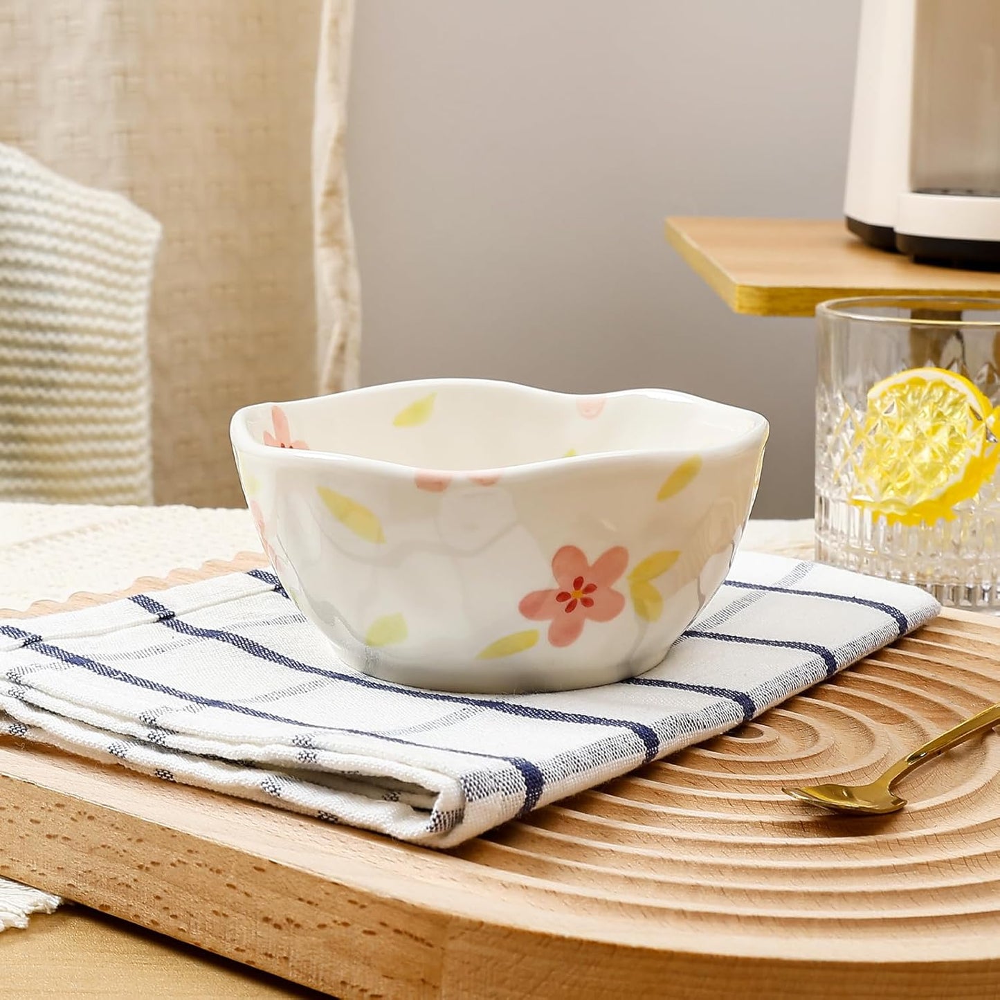 Koythin Ceramic Cereal Bowl, Cute Flowers Pattern Kitchen Bowls for Cereal, Salad, Pasta, Soup, Dessert, Serving, Home Decor, Microwave and Dishwasher Safe (Retro Pink Flower)