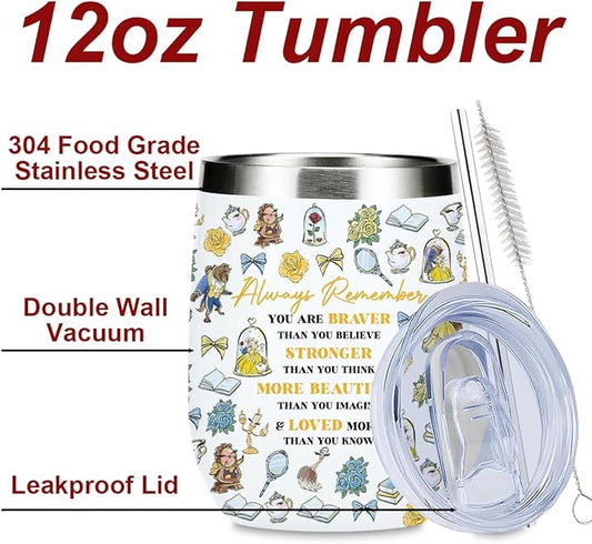 Magical Cute Wine Tumbler, Inspired Character Christmas Birthday Gifts for Women Coworker Magic Inspirational Encouragement Gifts Coffee Cup Insulated Stainless Steel 12oz Wine Glass with Lid, Straw