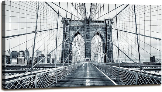 DZL Art Q70775 Black and White New York City Brooklyn Bridge Wall Art Painting Wall Art Canvas Prints Painting Picture Stretched and Framed For Living Room Decor Office Wall Decor Home Decoration