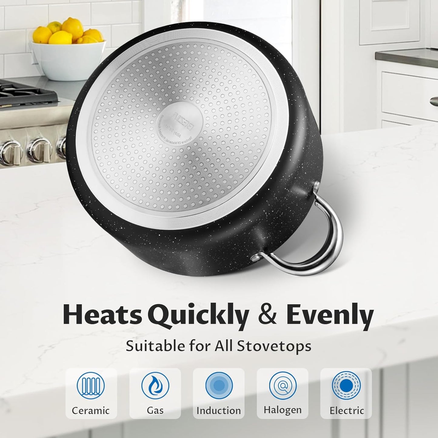 BEZIA Large 8 Quart Nonstick Stock Pot with Lid, Induction Cooking Pot Soup Pot, Non-toxic and Oven Safe, Perfect for Stews, Soups and All Stovetops, PFOA PFAS Free