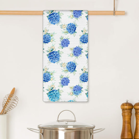 Blue Hydrangea Flower Kitchen Towels, Vintage Farmhouse Floral Hand Towels for Bathroom Decor, Rustic Cottagecore Hydrangea Dishcloths Dish Towel for Kitchen 16x24 Inches