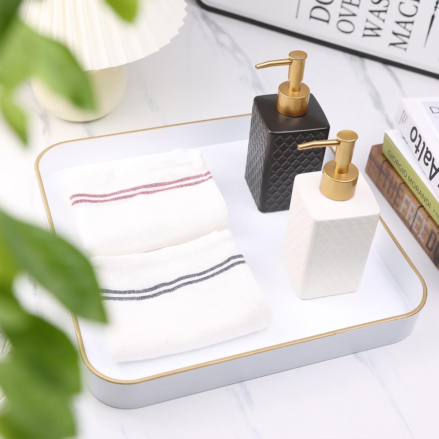 White Square Decorative Tray with Handles, 13"*13" Versatile Serving Tray for Coffee Table, Ottoman, Ideal for Serving, Displaying, Organizing