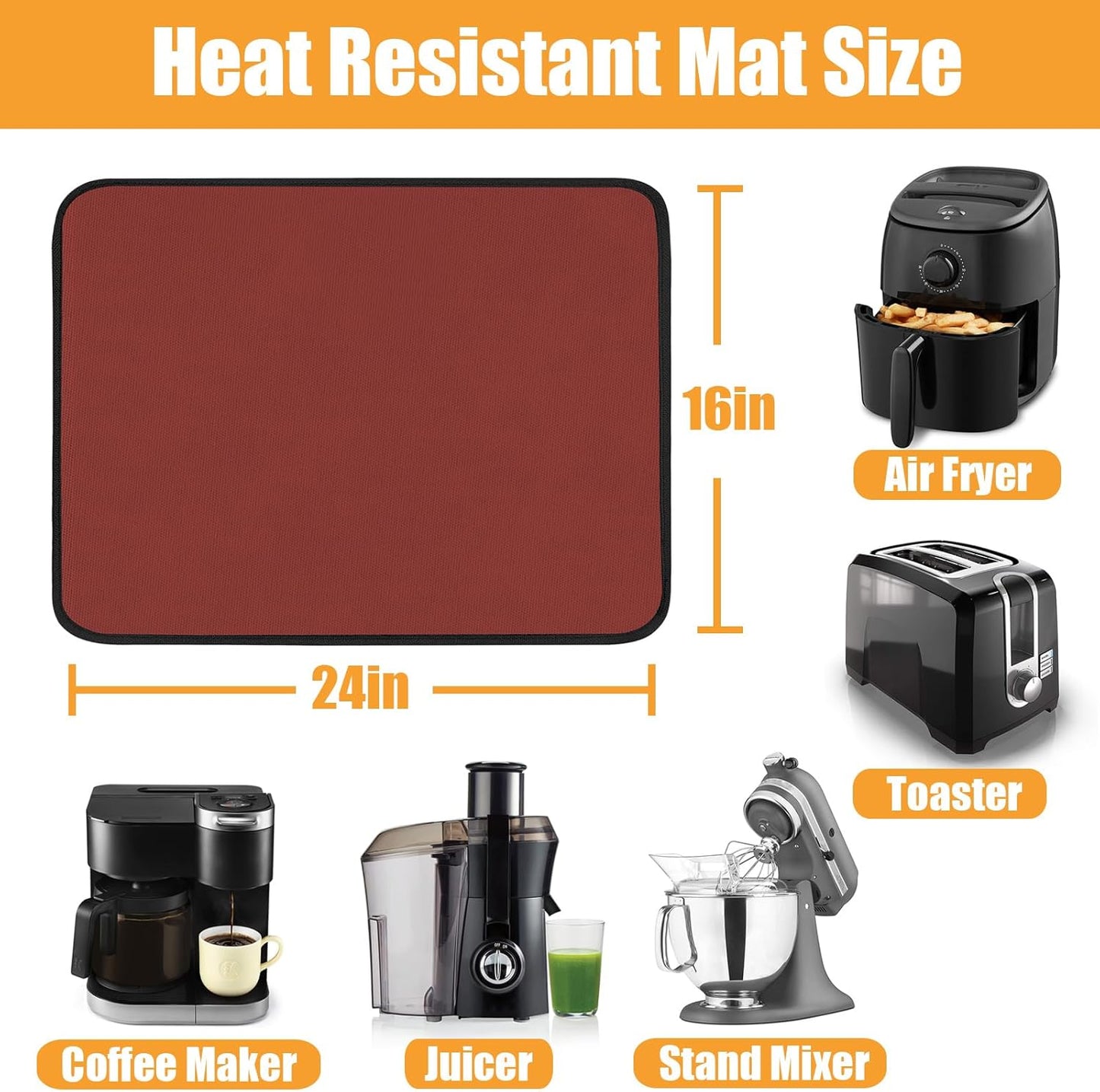 Heat Resistant Mat for Air Fryer, 16 x 24in Heat Resistant Mat for Countertop, Fireproof Silicone Countertop Protector Appliance Slider Mat for Air Fryer, Coffee Maker, Toaster, Oven (Red)
