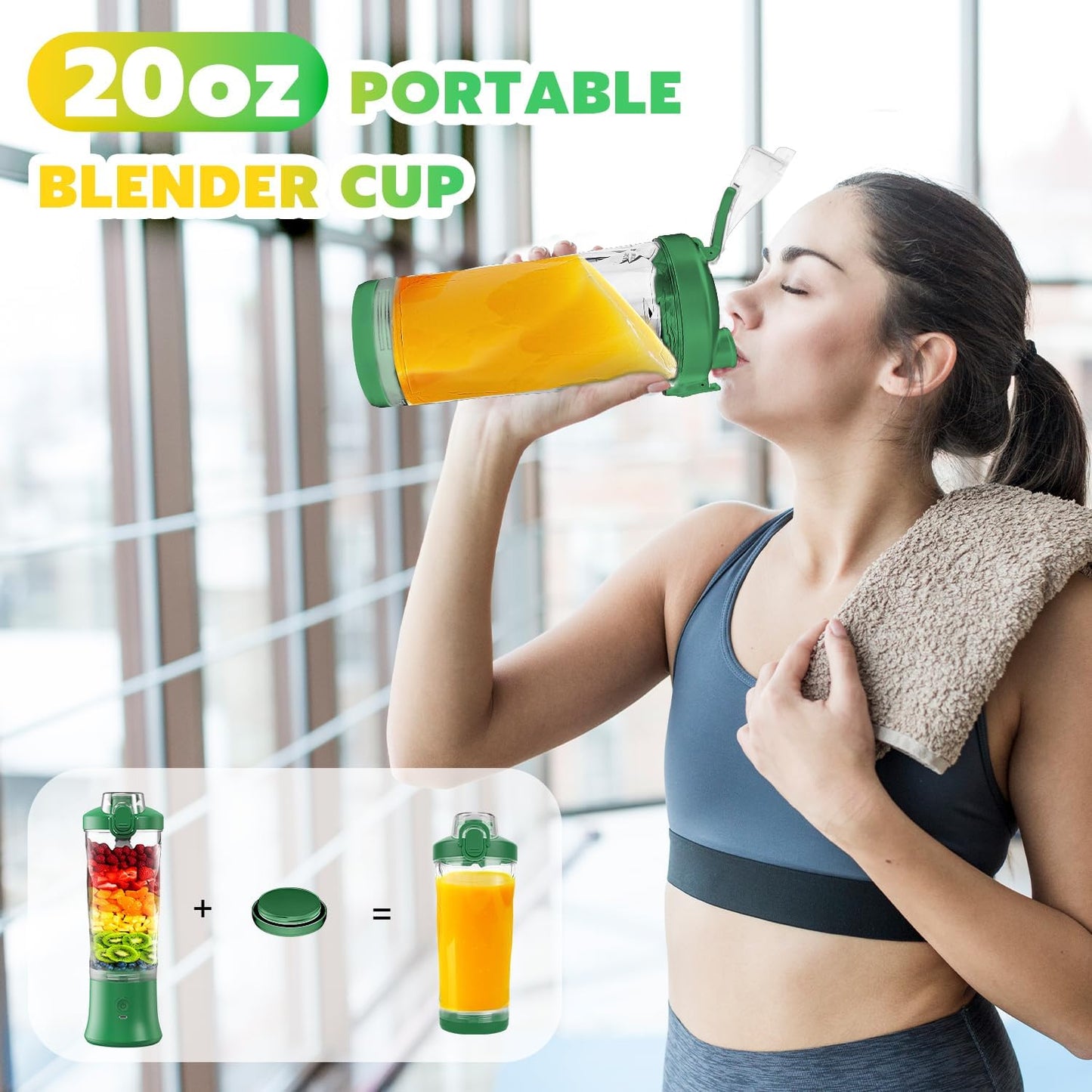 Portable Blender Personal Juicer for Shakes and Smoothies - 20 OZ Electric Protein Shaker Bottle with Insulated Sleeve, Travel Lid, USB-C Rechargeable - Mini Small Blender Cup for Kitchen, Office, Gym