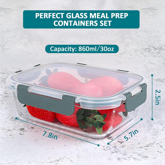[5-Packs, 30 Oz] Glass Meal Prep Containers with Snap Locking Lids Glass Food Containers,Airtight Lunch Container,Microwave, Oven, Freezer and Dishwasher