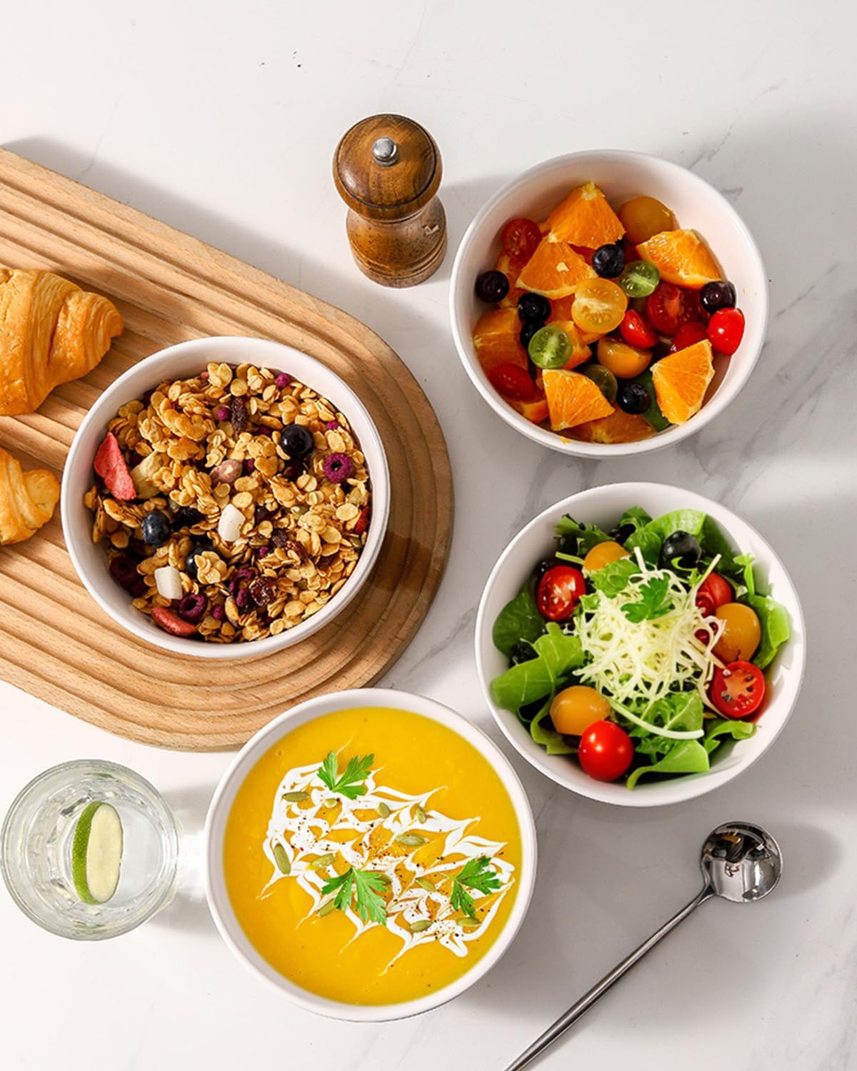 Cereal Bowls Set of 4, 24 oz Bowls for Kitchen, Ceramic Bowls for Salad, Fruit, Breakfast, Dessert, Stoneware Soup Bowls, Dishwasher & Microwave Safe, Matte White