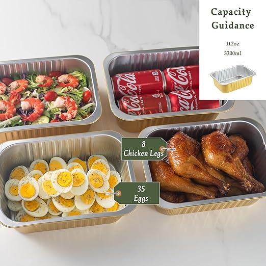 11"x8" Sturdy Foil Pans + Snap-On Lids (5 Pack) | 2X Thicker Heavy Duty Reusable 112oz | Grill Oven Microwavable Pot | 3.3" Deep Disposable Aluminum Tin for Baking, Cooking