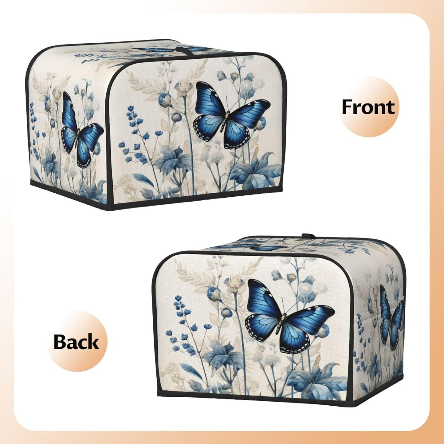 Toaster Cover 4 Slice Butterfly Blue Flower Boho Kitchen Small Appliance Covers with Pockets Dust and Fingerprint Protection
