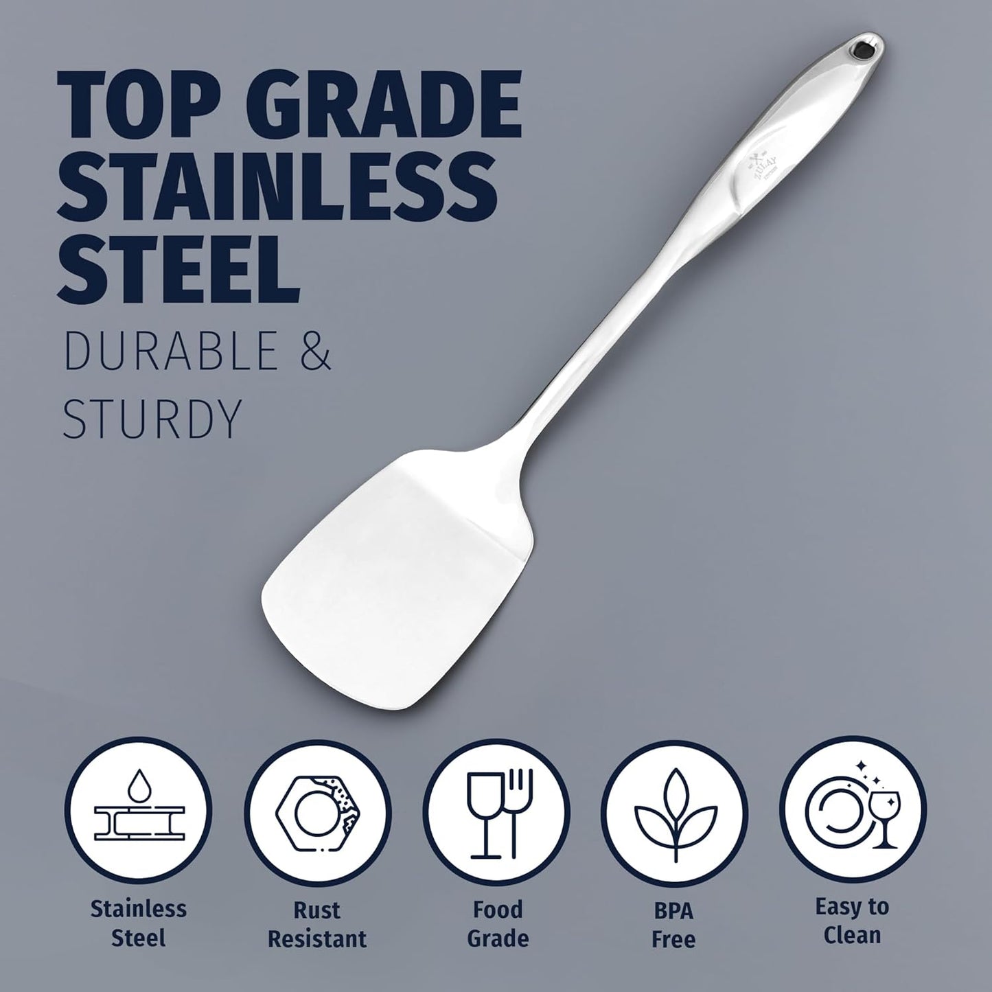 Zulay Kitchen Stainless Steel Solid Turner - 15” Large Metal Spatula for Cooking, Frying & Grilling - Durable, Heat-Resistant & Dishwasher Safe Kitchen Utensil for Everyday Use