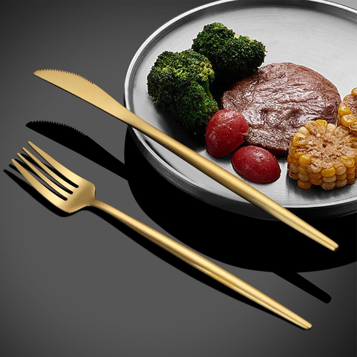 40 Pieces Matte Gold Silverware Set, Stainless Steel Gold Flatware Set for 8, Satin Finish Spoons and Forks Silverware Set, Gold Cutlery Utensils Set, Dishwasher Safe