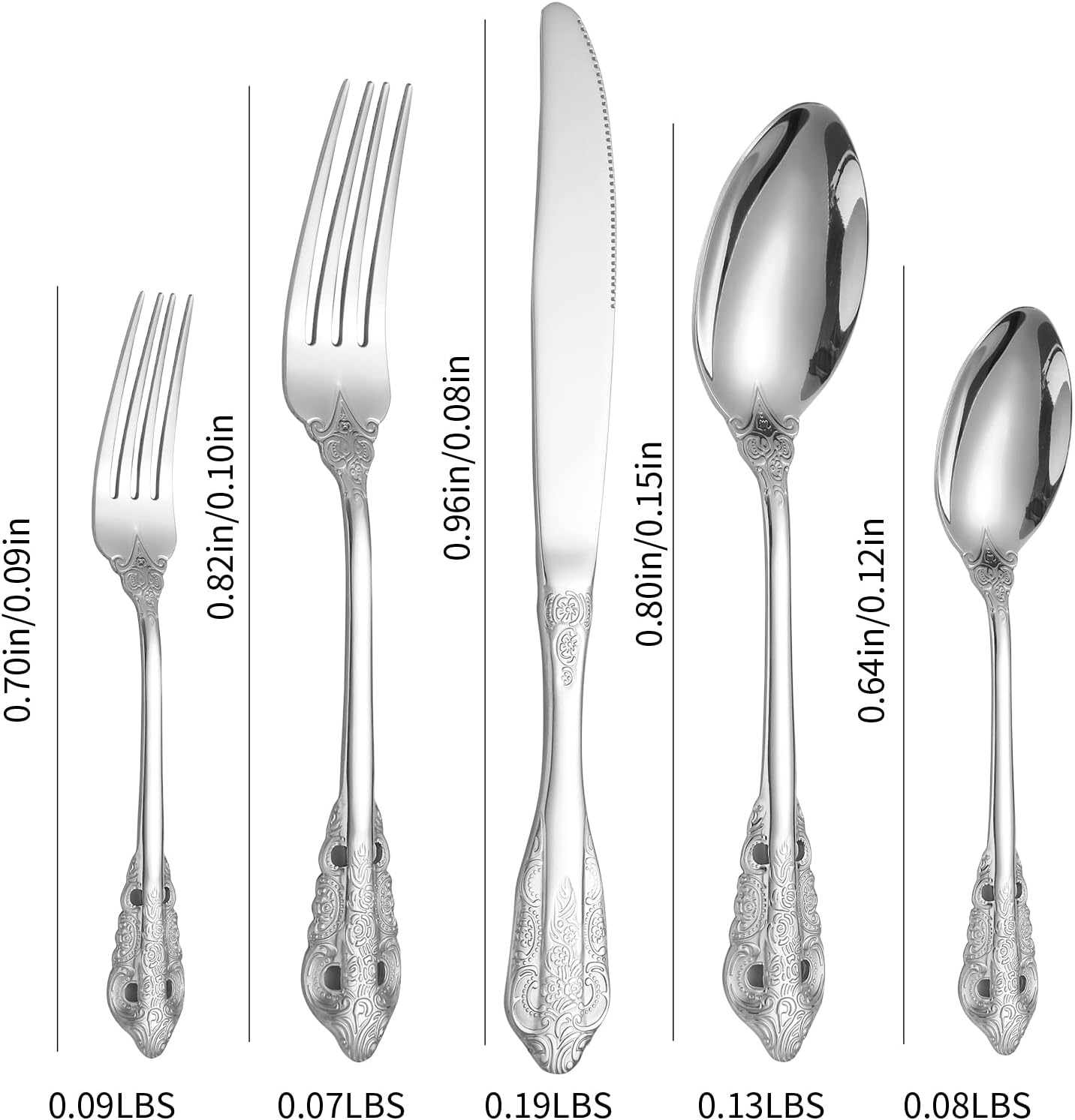 Antique Silverware Set for 8 Silvery Royal Flatware Stainless Steel 40 Pieces Eating Utensils Vintage Fork Knife Spoon Luxury Home Kitchen Restaurant Festival Parties