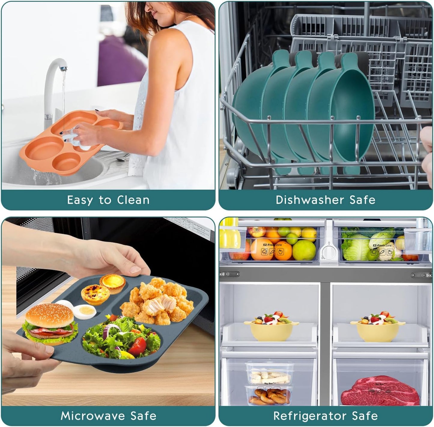 24 PCS Wheat Straw Dinnerware Set for Kids Toddler Plate Bowl Cup Set Unbreakable BPA-Free Tableware with Divided Plate Microwave Dishwasher Safe Perfect for Home School Picnics