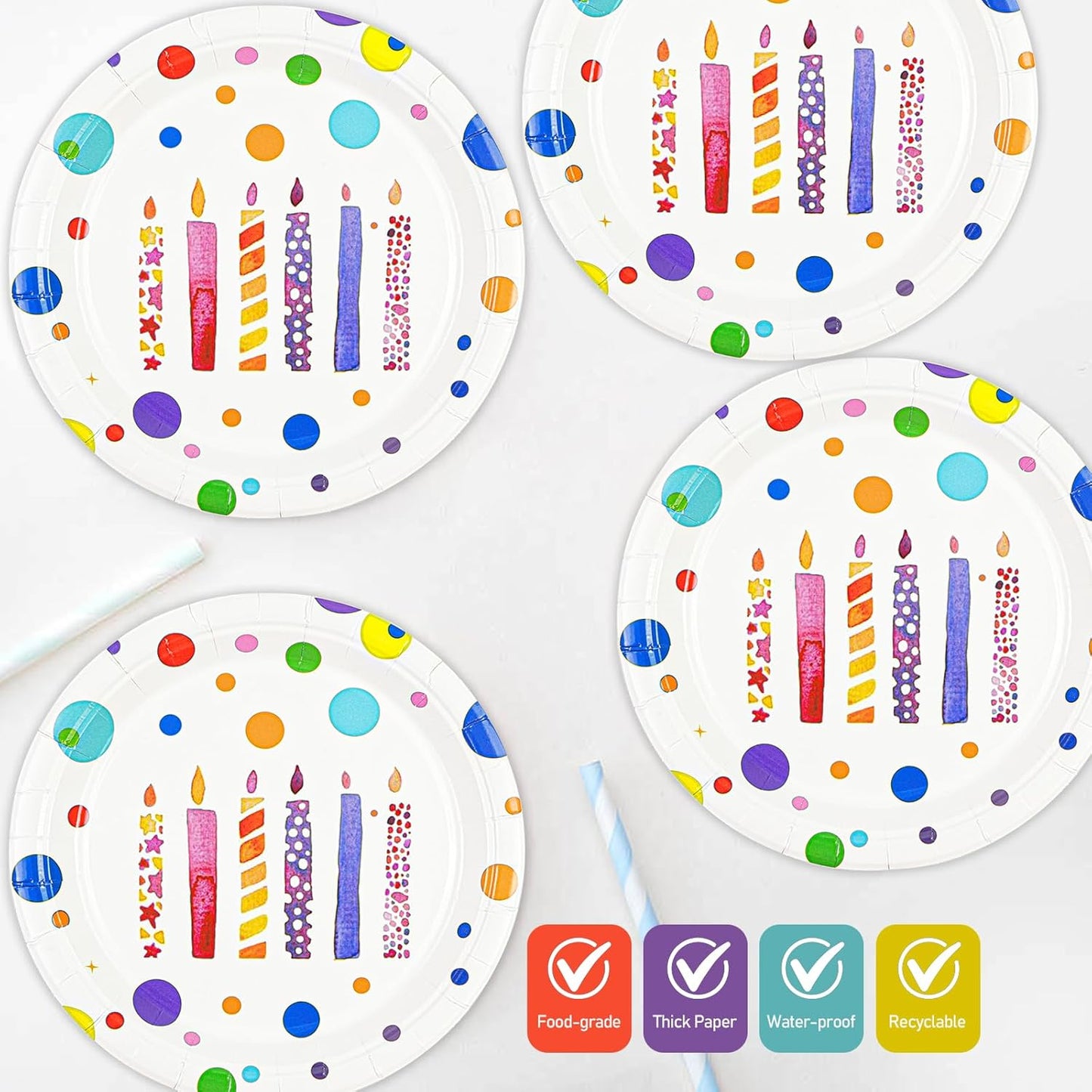 50PCS Happy Birthday Plates and Napkins, 7inch Colorful Dots Birthday Cake Dessert Plates Disposable Paper Dinnerware Set for Birthday's Party Supplies Decorations (Birthday's Candle, 7 Inch)