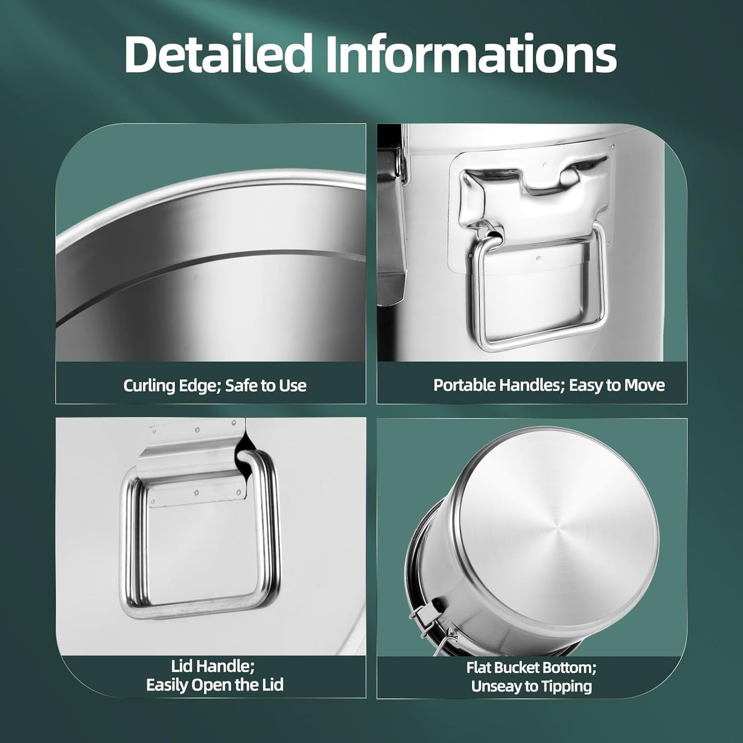 21L Stainless Steel Storage Bucket, Food Storage Containers With Lids and Sturdy Locking Clamp, 10-21lbs Metal Storage Bucket for Rice, Flour, Grain, Coffee Bean(21L)