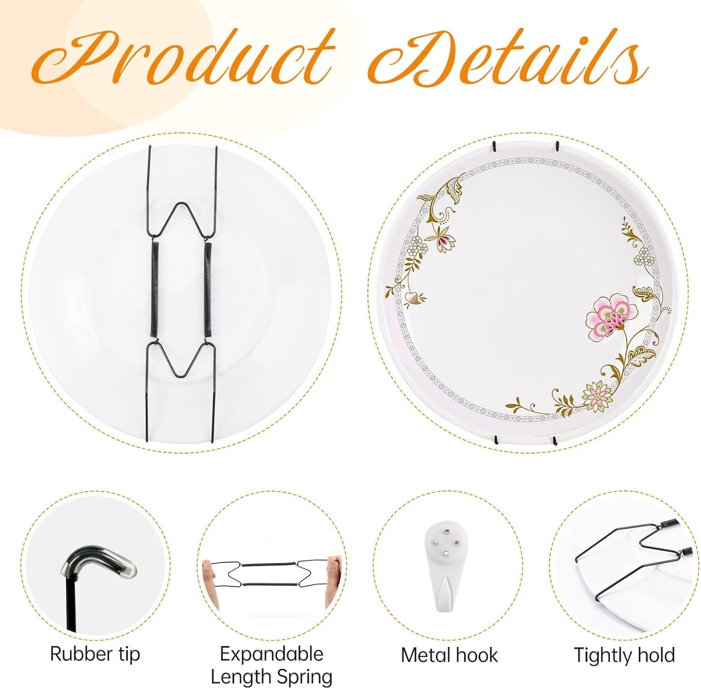 2 Pack Plate Hangers for The Wall, Suitable for 10-14 inch Art Plate, Stainless Steel Invisible Heavy Duty Wire Plate Holder with Wall Hooks, Plate Hangers for Displaying Plates, Platter, Dish, Black