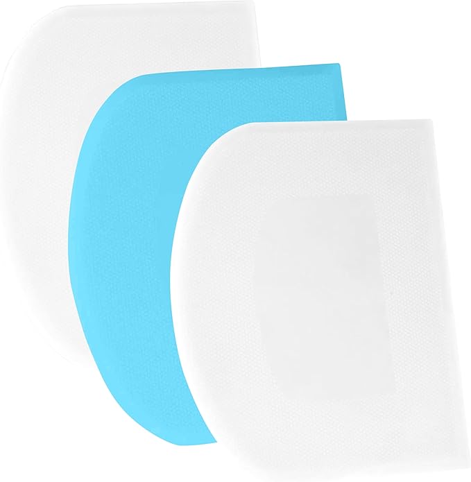 SURDOCA Dough Scraper Bench Scraper - 3P 8.3x5.5" Plastic Flexible Bowl Scraper, Sharp Edge & Angles Cake Scraper. Non-Slip Bakeware Decorating Tools Sculpting & Modeling Tools - White+Blue+White