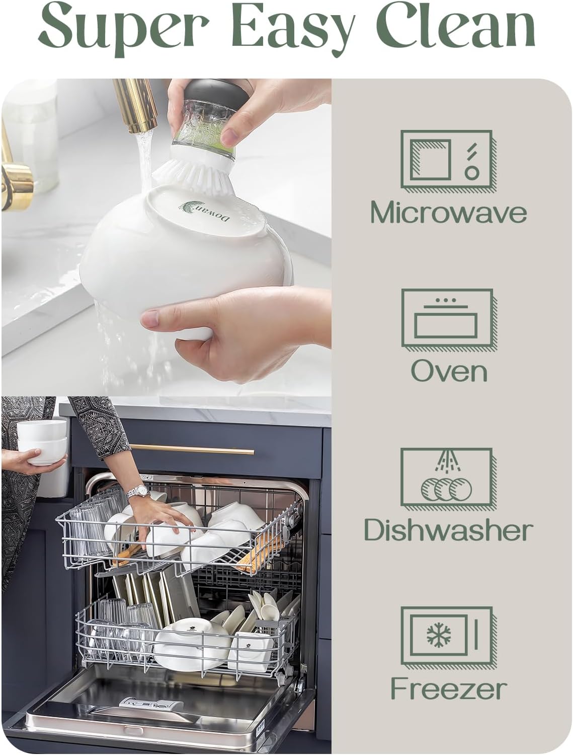 DOWAN 5.8" Deep Soup Bowls & Cereal Bowls - 30 Ounces Large Bowls Set of 4 for Kitchen - White Ceramic Bowls for Cereal, Soup, Oatmeal, Salad, Ramen, Noodle, Rice - Dishwasher & Oven Safe