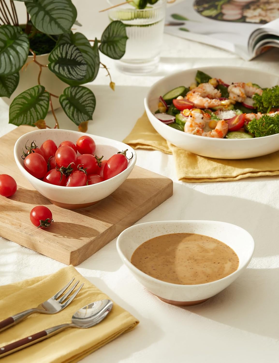 Teocera 5 Inch Porcelain Small Bowls Set, 6 Ounce small serving bowls for Dessert, Ice Cream, Snack, Dipping, Side Dishes, Microwave & Dishwasher Safe- Beige