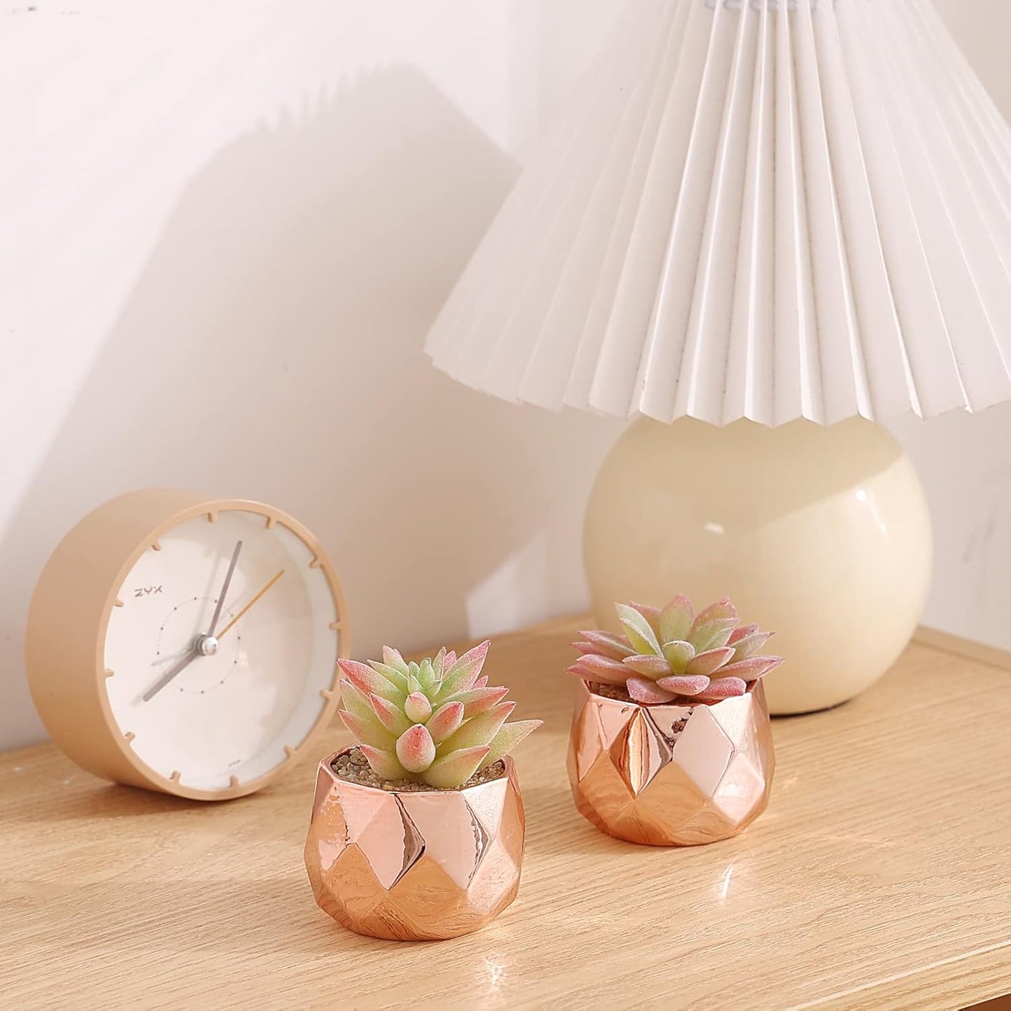 Tiita Artificial Faux Succulents in Pots, Mini Rose Gold Fake Plants for Women Desk, Small Realistic Faux Succulents for Home Office Accessories Window Sill Bathroom Bedroom, Rose Gold