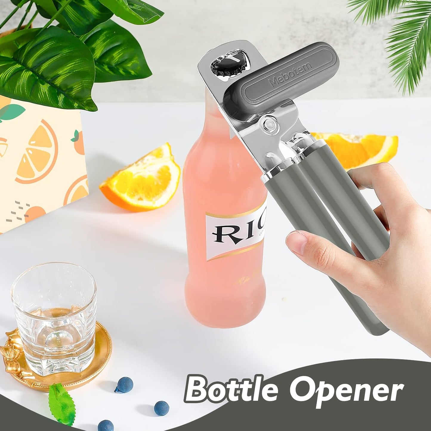 10 Colors Can Opener Manual Handheld Heavy Duty Hand Can Opener Smooth Edge Stainless Steel Can Openers Top Lid Kitchen Gadgets, Best Large Rated Easy Turn Knob, with Bottle Opener, Gray