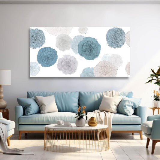 VAYIMDH Blue Wall Prints on Canvas White and Grey Abstract Wall Decor for Home Living Room Framed Poster Cozy Bedroom Painting 24"x 48" Flowers Wall Art