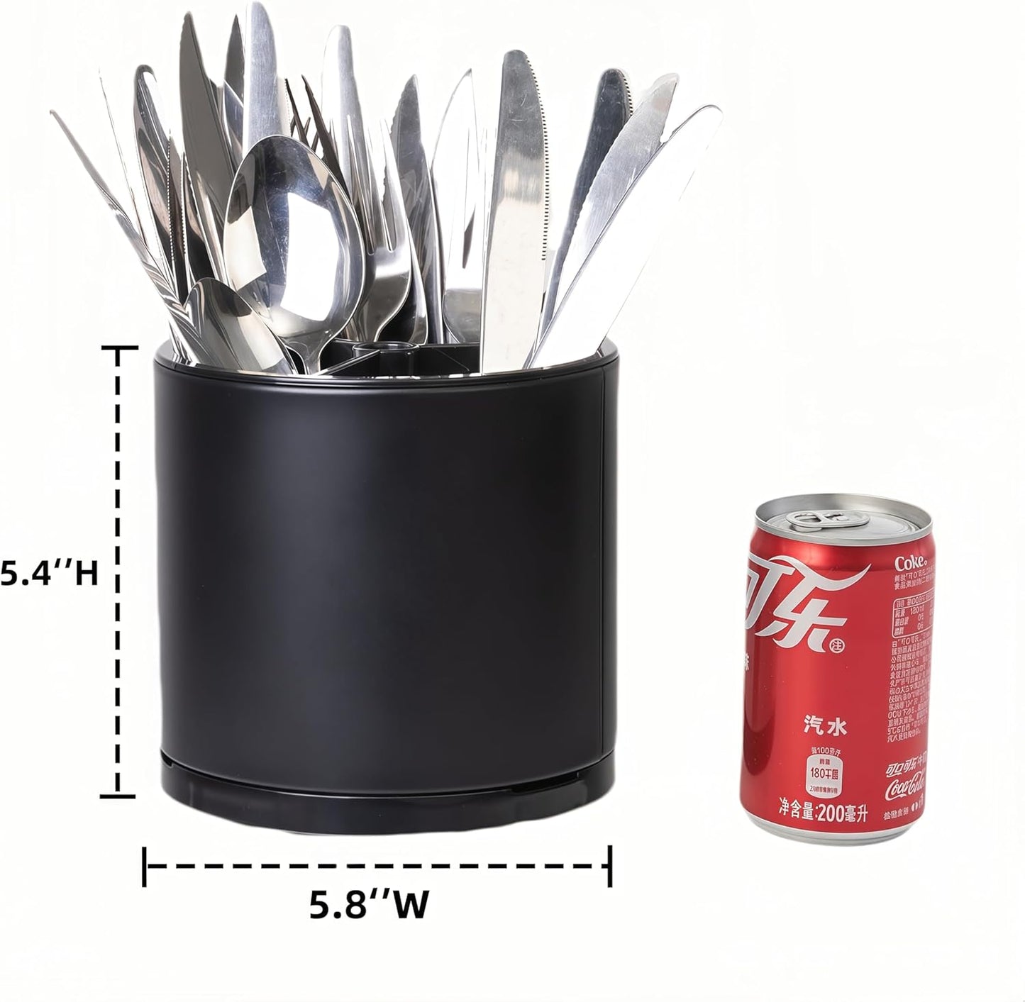 Silverware Organizer Kitchen Utensil Holder 360°Rotating For Counter Organizer Stainless Steel Storage Silverware Caddy 3 Compartment Flatware Spoon Spatula Tool Cutlery Container(Black)